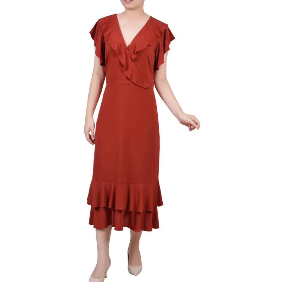 Petites Ruffled A-Line Midi Dress
