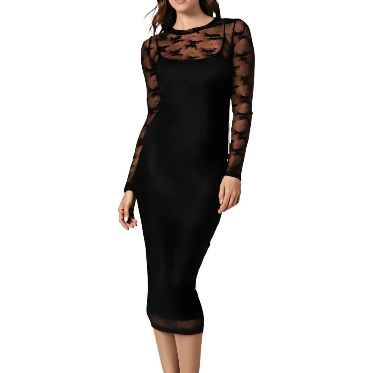 Petites Crochet Nylon Midi Dress
