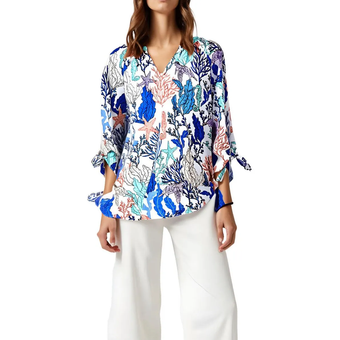 Printed Linen Pullover Top