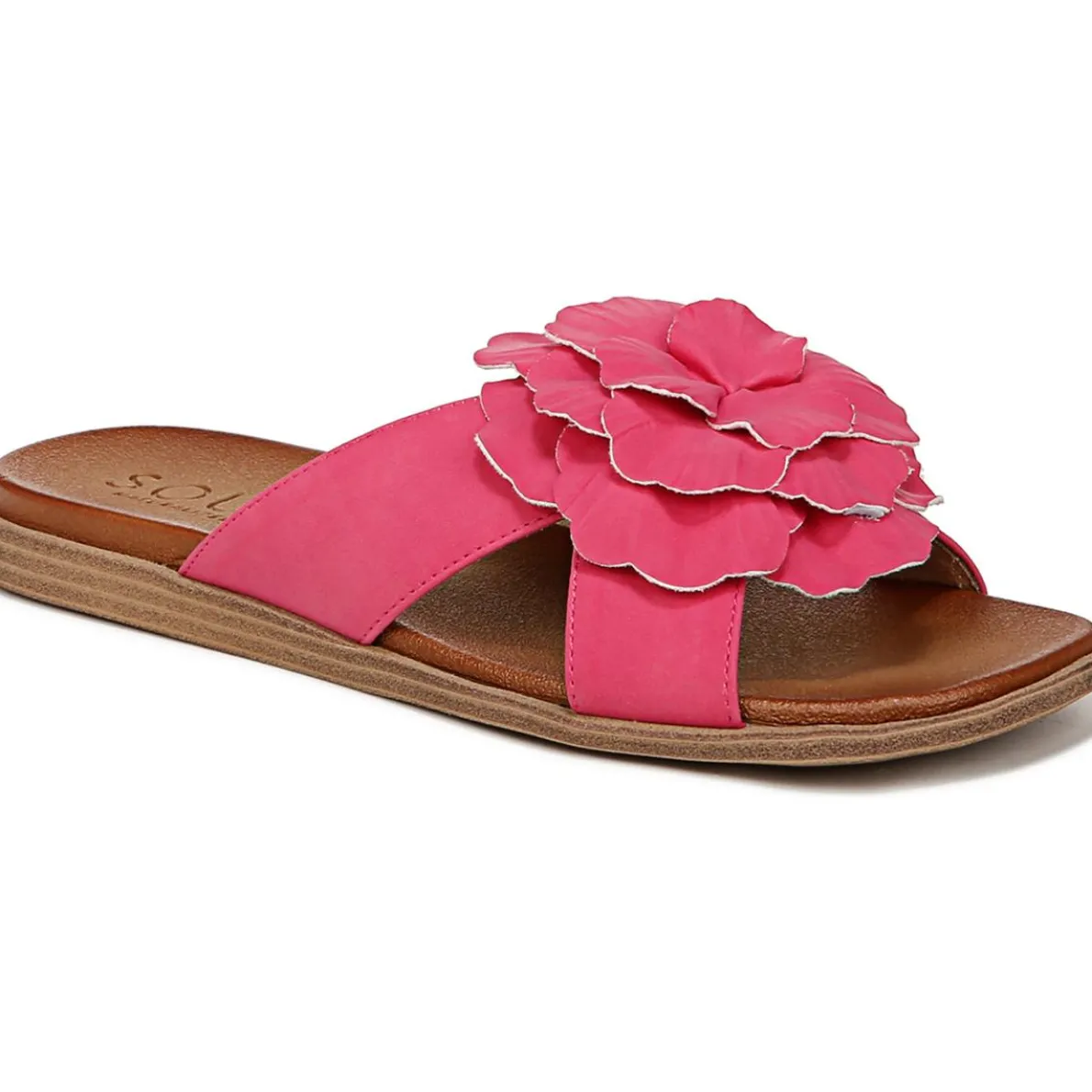 Joyful Faux Leather Flower Slide Sandals