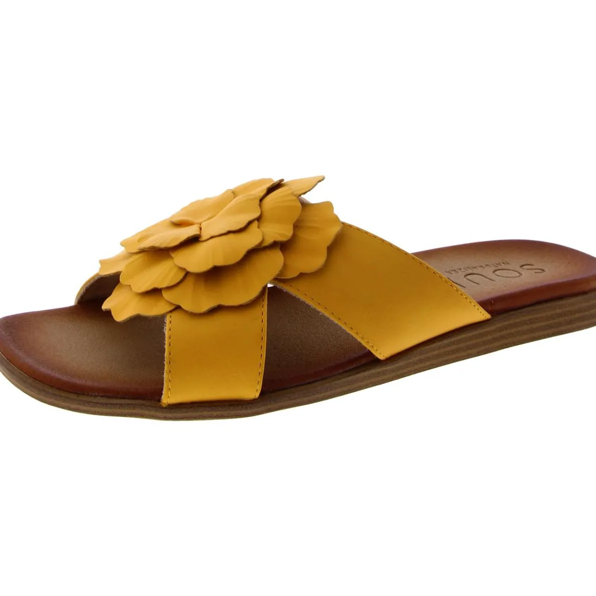 Joyful Faux Leather Flower Slide Sandals