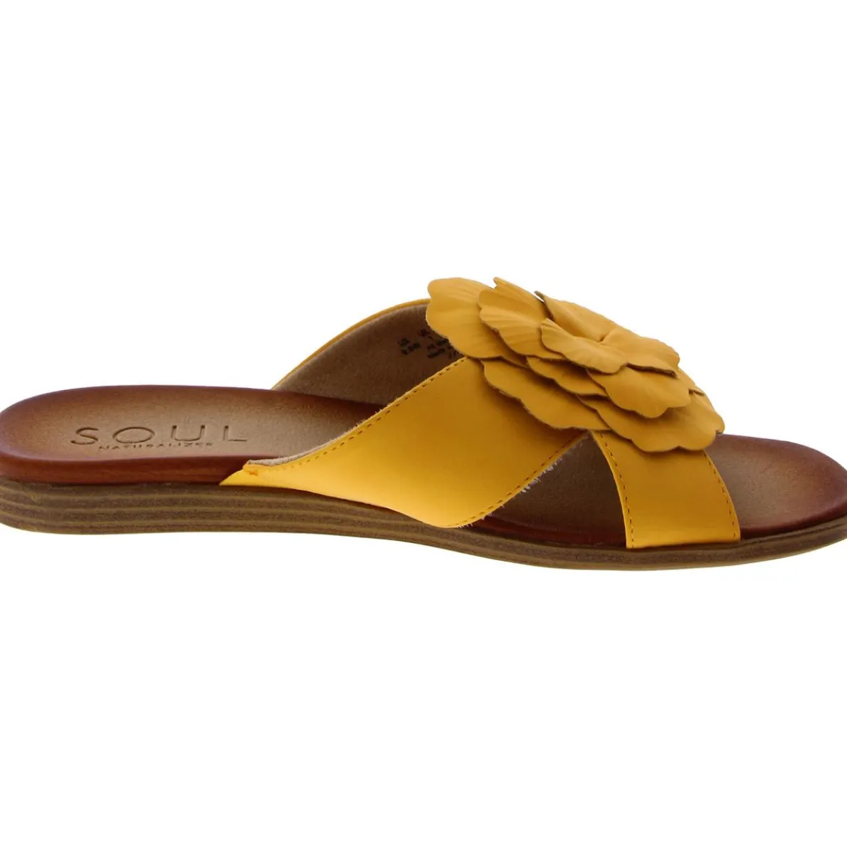 Joyful Faux Leather Flower Slide Sandals