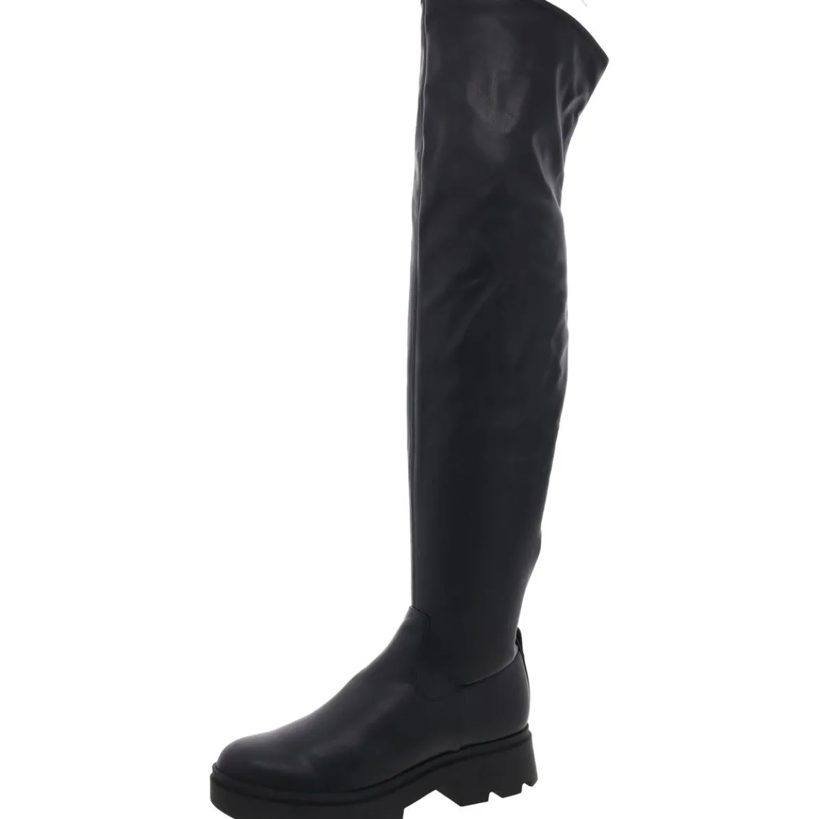 Lugged Sole Faux Leather Over-The-Knee Boots
