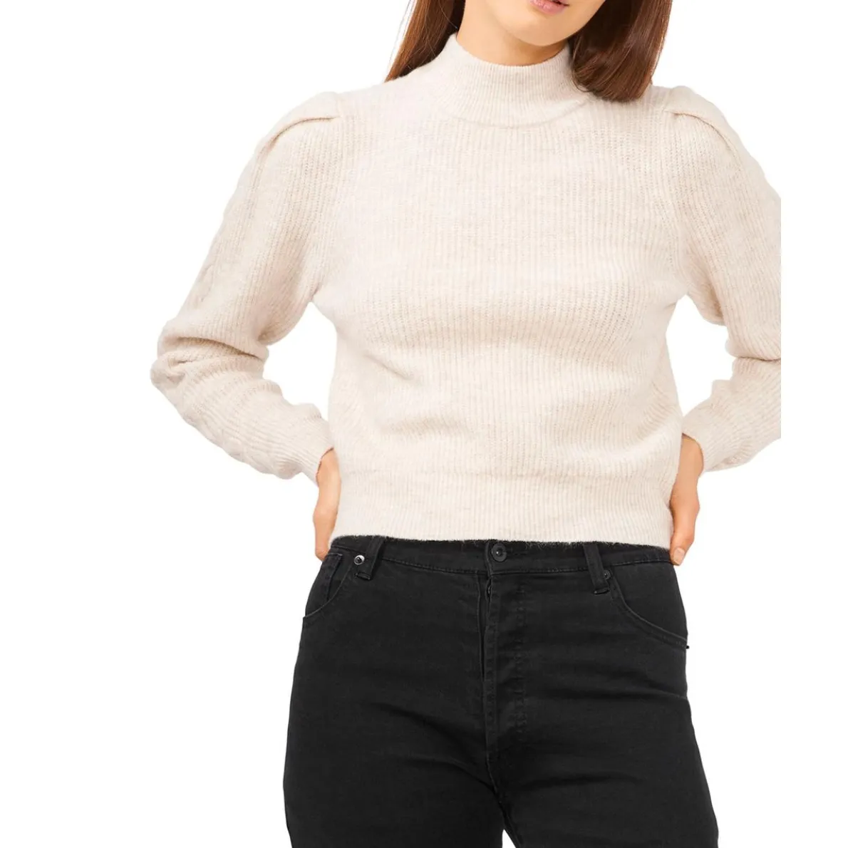 Open Back Knit Mock Turtleneck Sweater