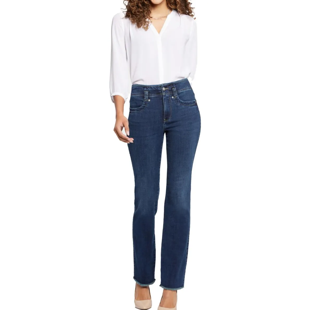 Marilyn Frayed Hem Denim Straight Leg Jeans
