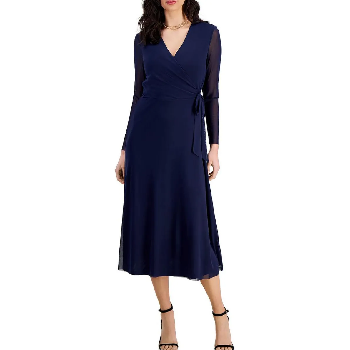 Faux Wrap Office Midi Dress