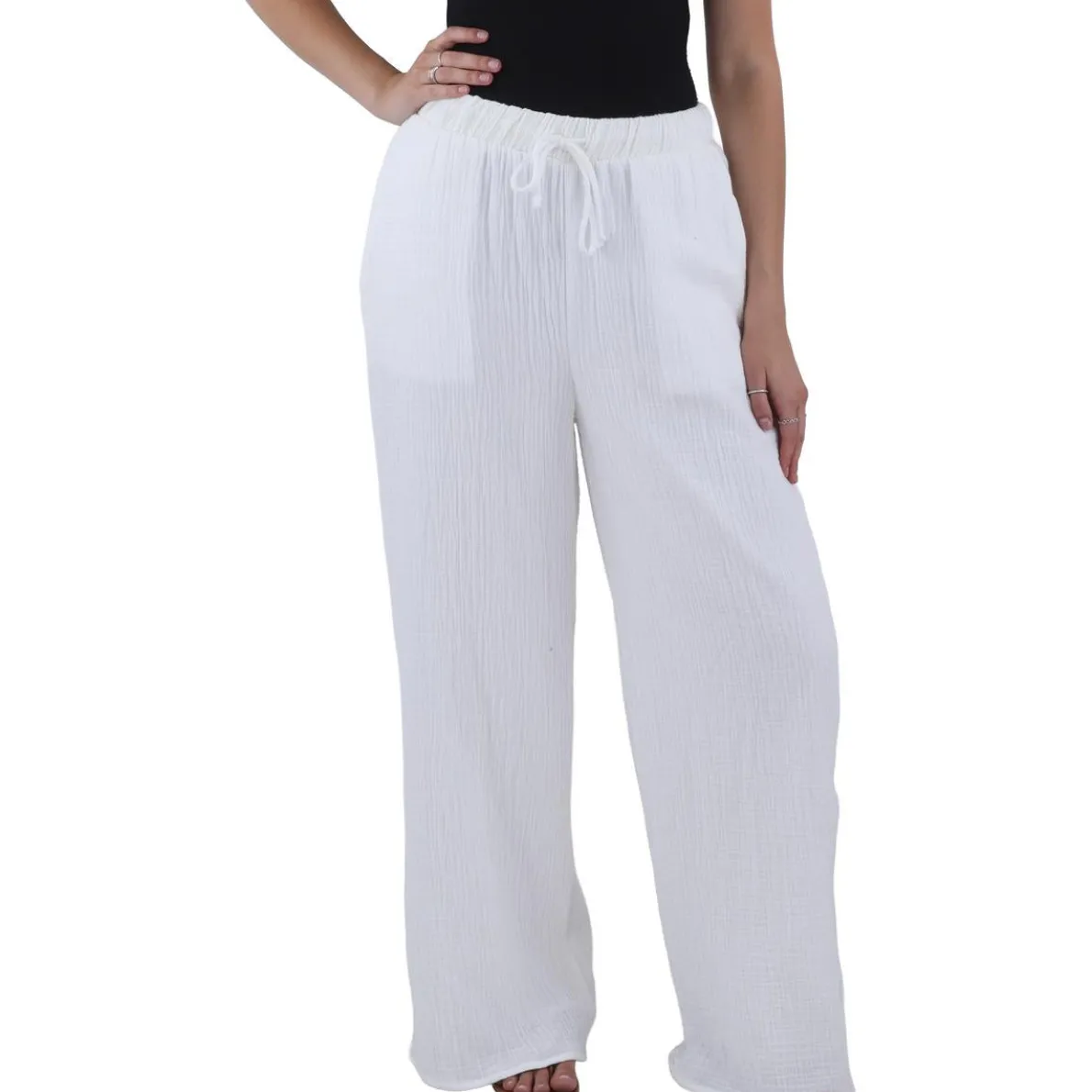 Gauzy Button Wide Leg Pants