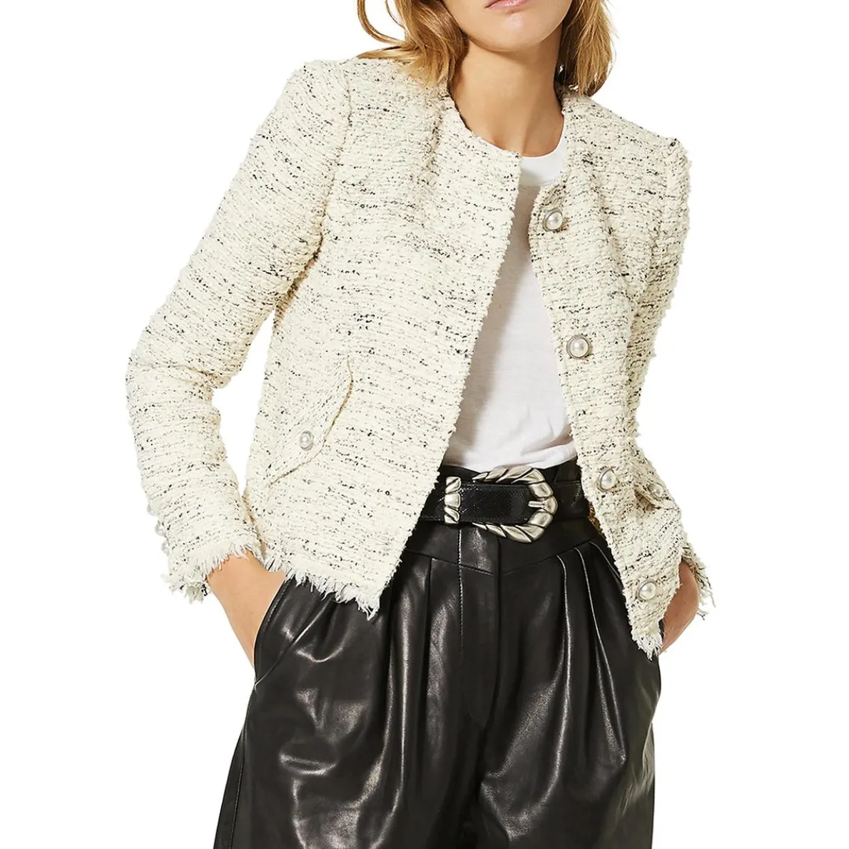 Boucle Woven Collarless Blazer
