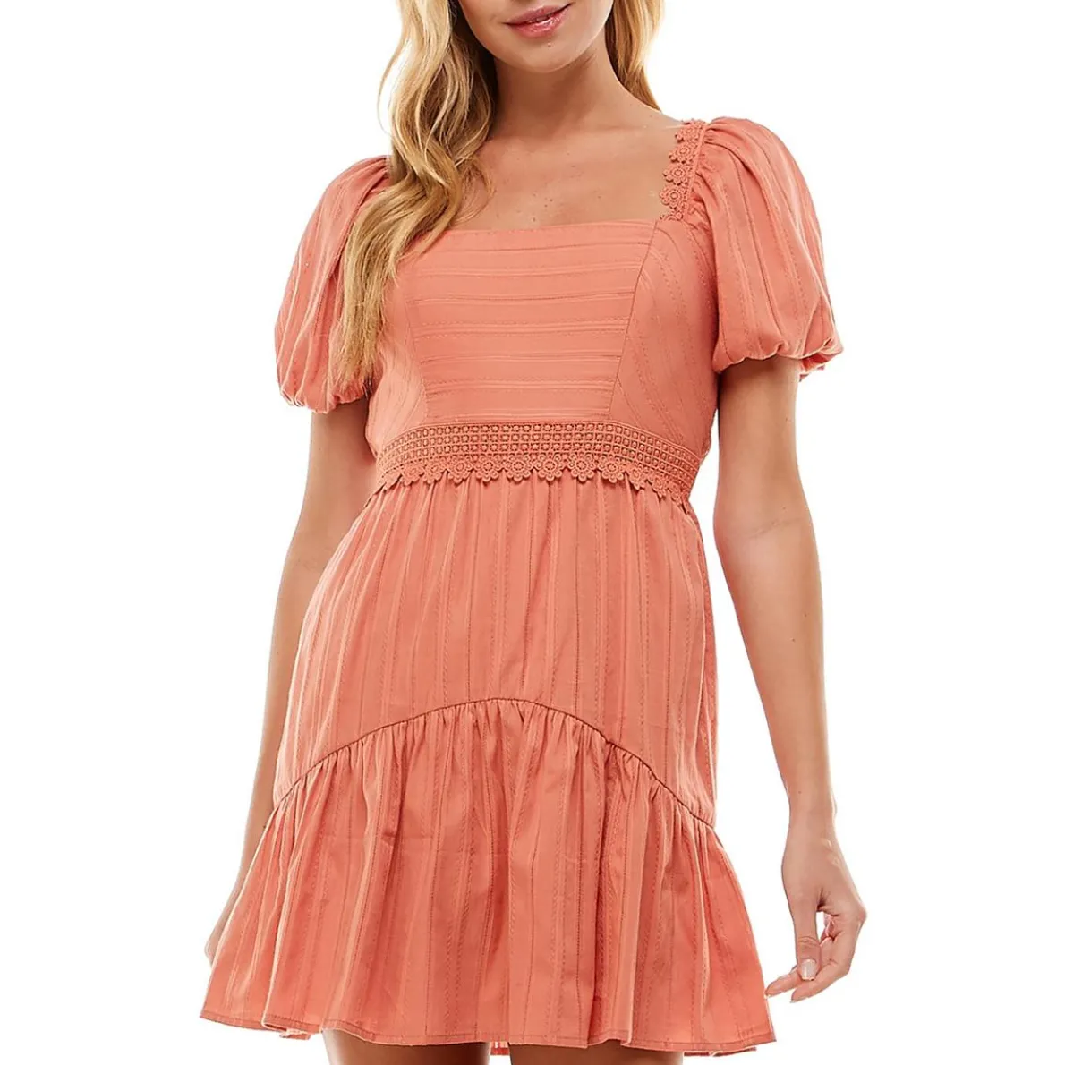 Juniors Textured Square Neck Fit & Flare Dress