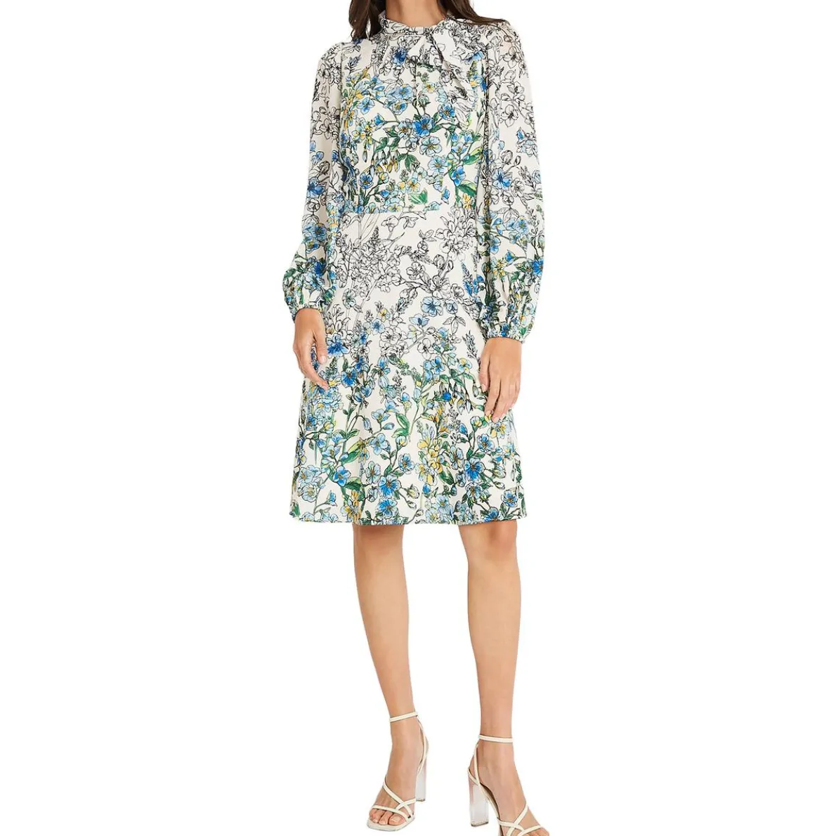 Floral Tie Neck Fit & Flare Dress