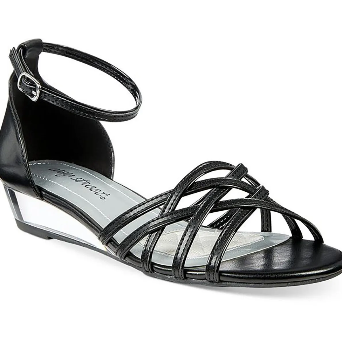 Tarrah Faux Leather Glitter Wedge Sandals