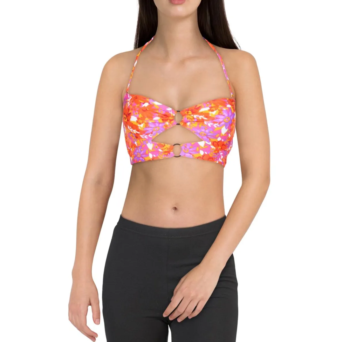 Juniors Floral O-Ring Swim Top Separates
