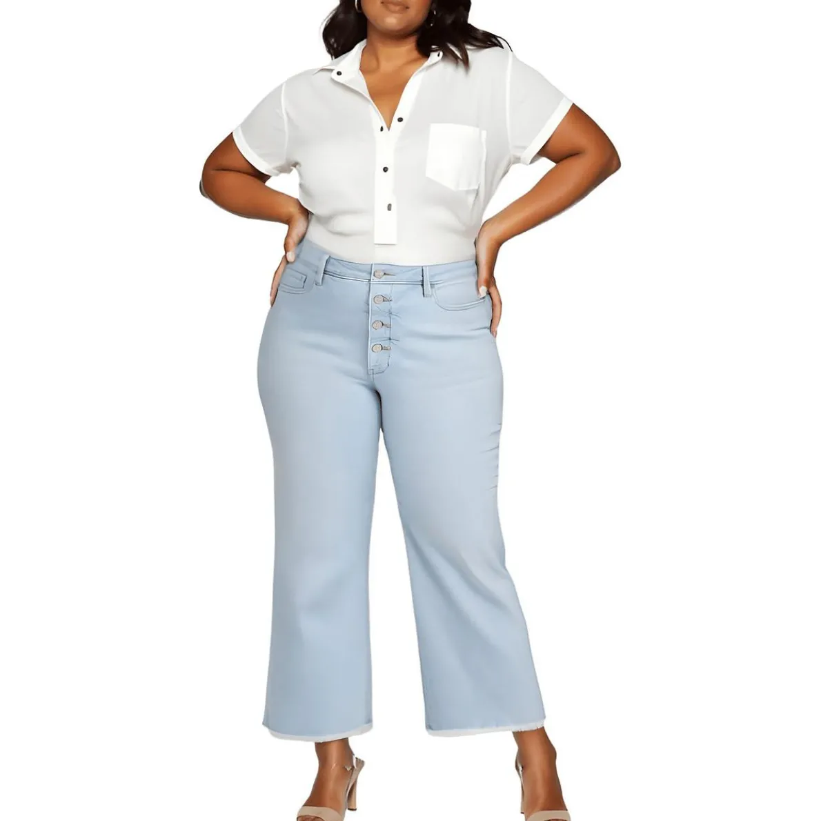 Plus Teresa Frayed Hem Denim Wide Leg Jeans