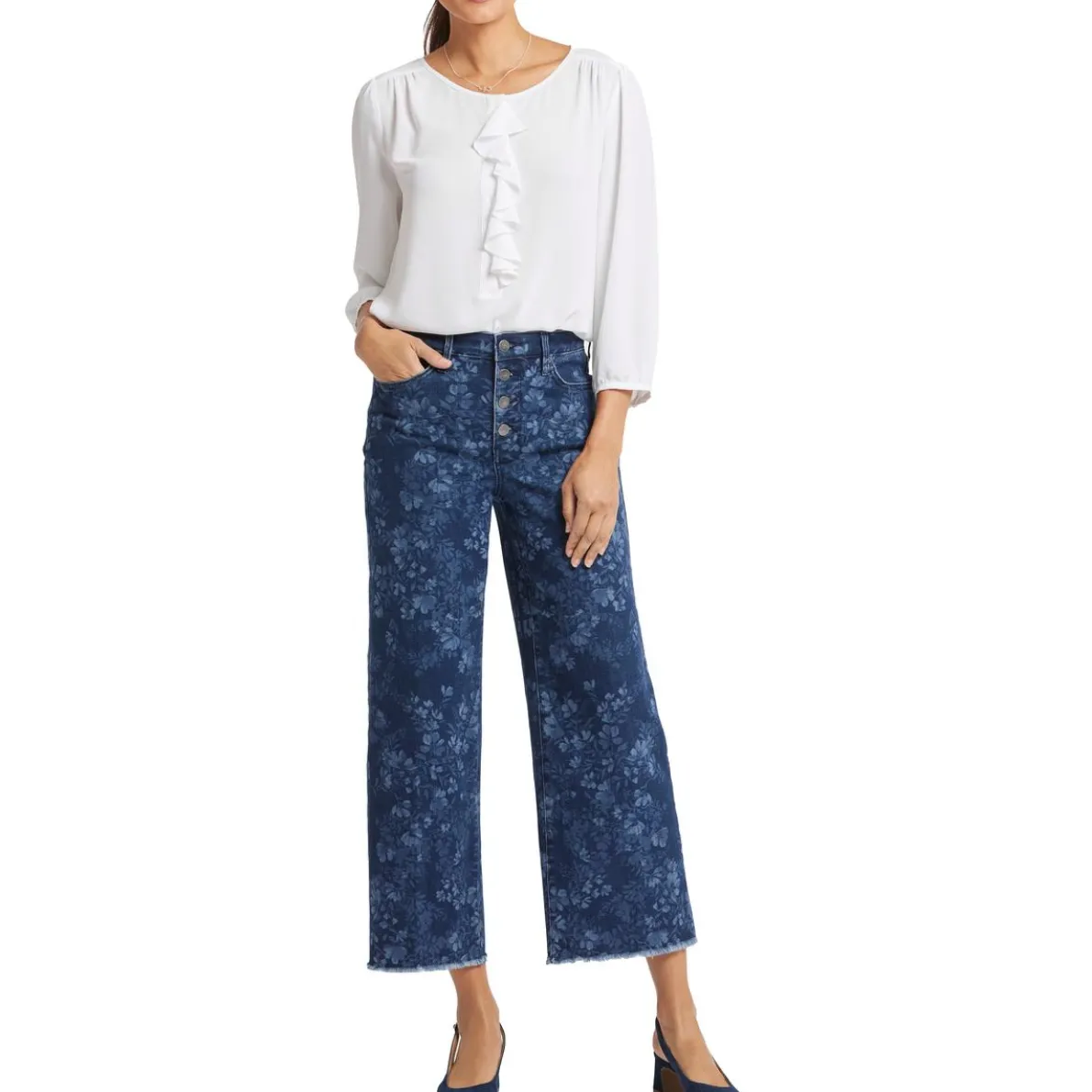Teresa Frayed Hem Denim Wide Leg Jeans