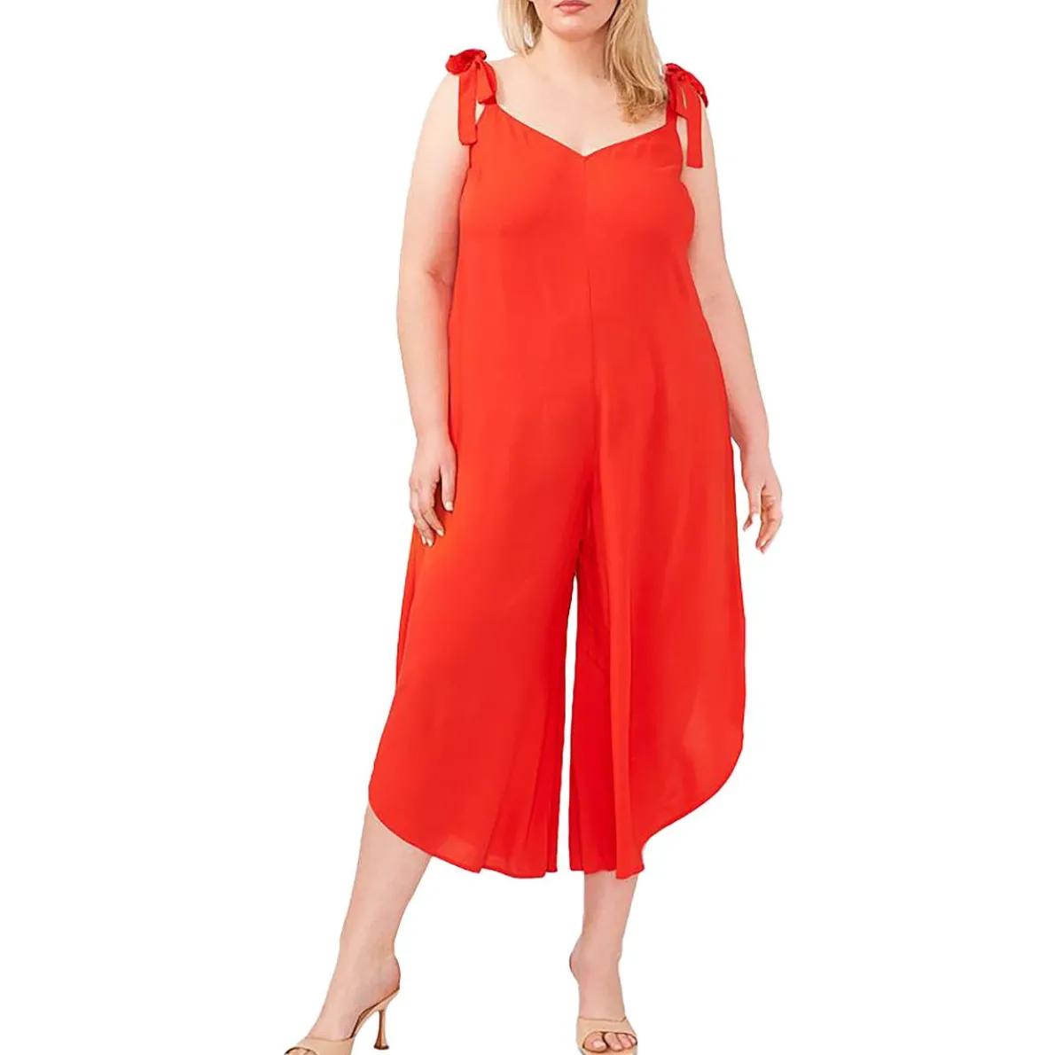 Plus Tie Shoulder Wide Leg Jumpsuit