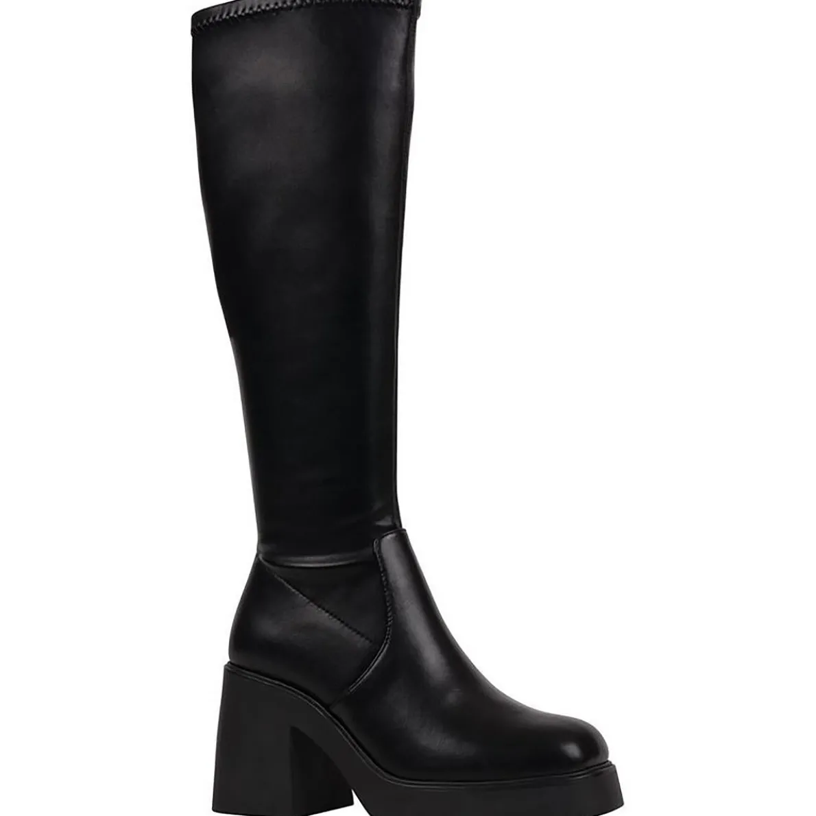 Block Heel Faux Leather Knee-High Boots