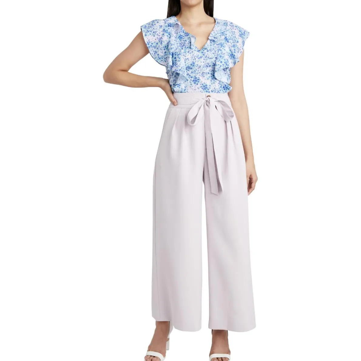 Woven Tie Waist Wide Leg Pants