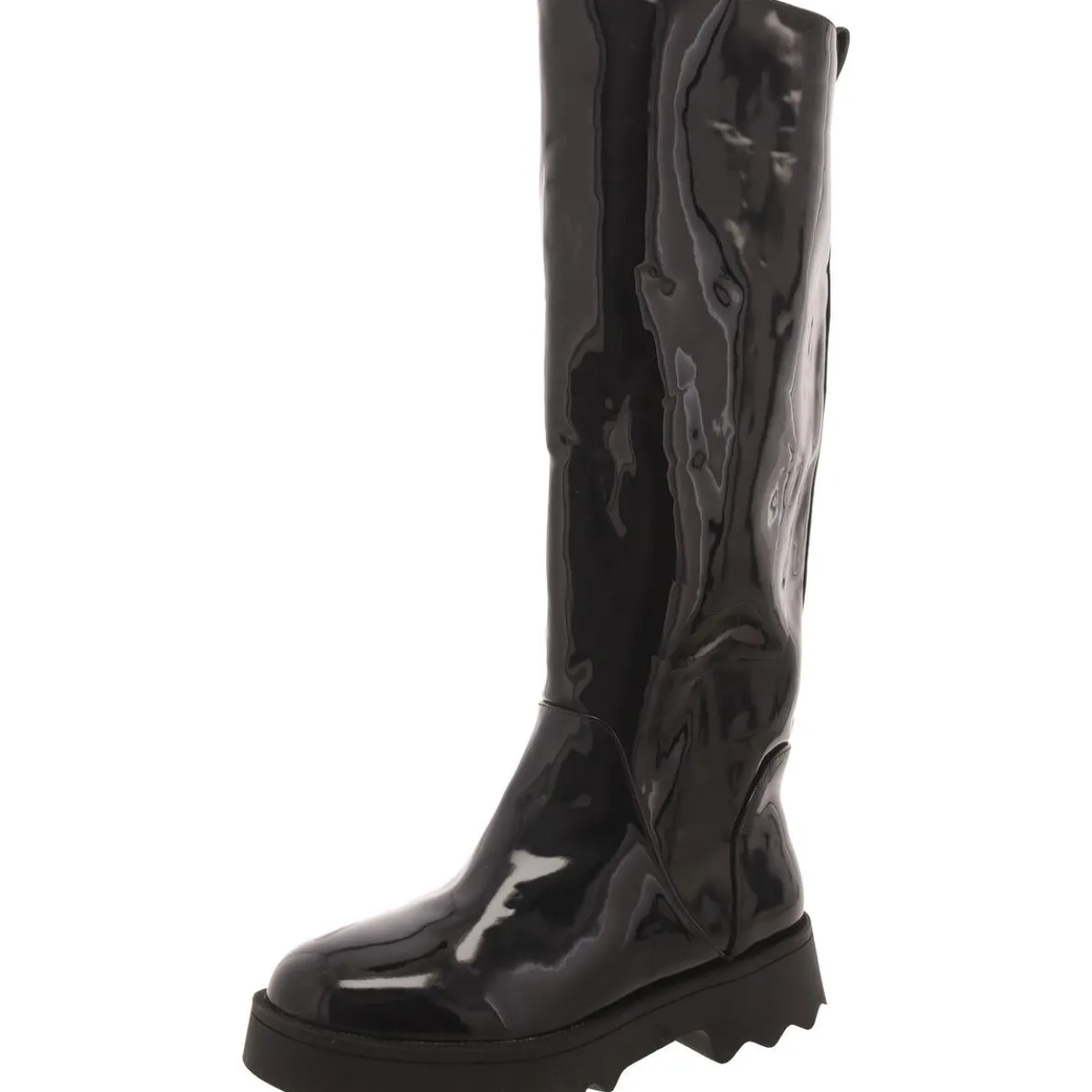 Patent Pull On Knee-High Boots