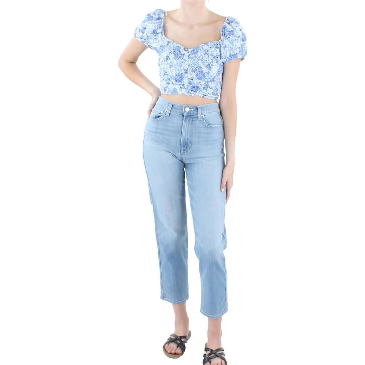 Juniors Floral Off-The-Shoulder Cropped
