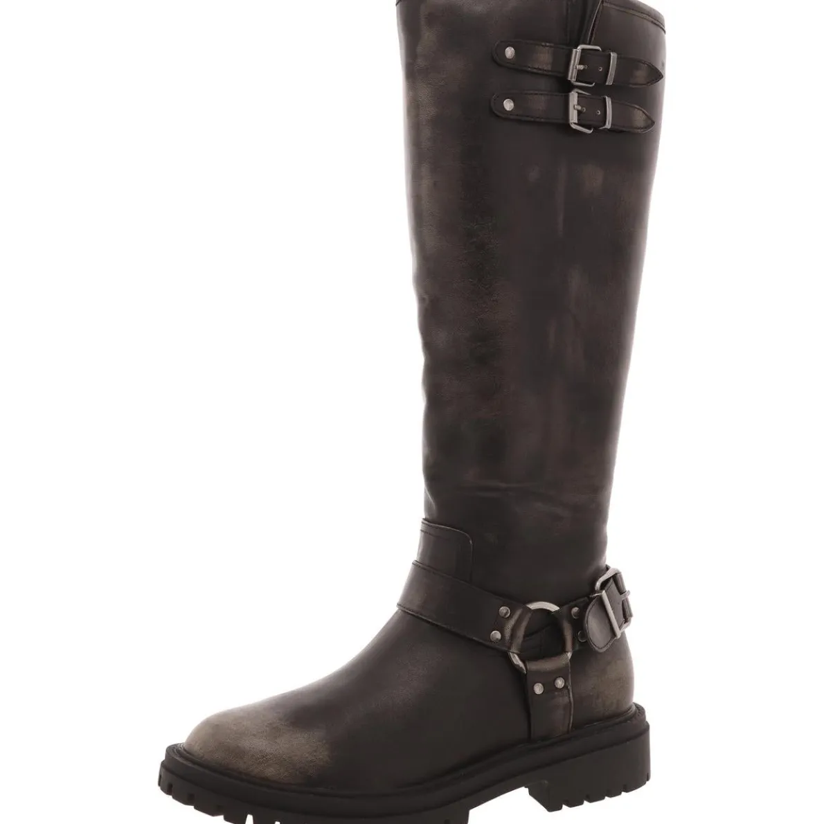 MH240803 Zipper Faux Leather Motorcycle Boots