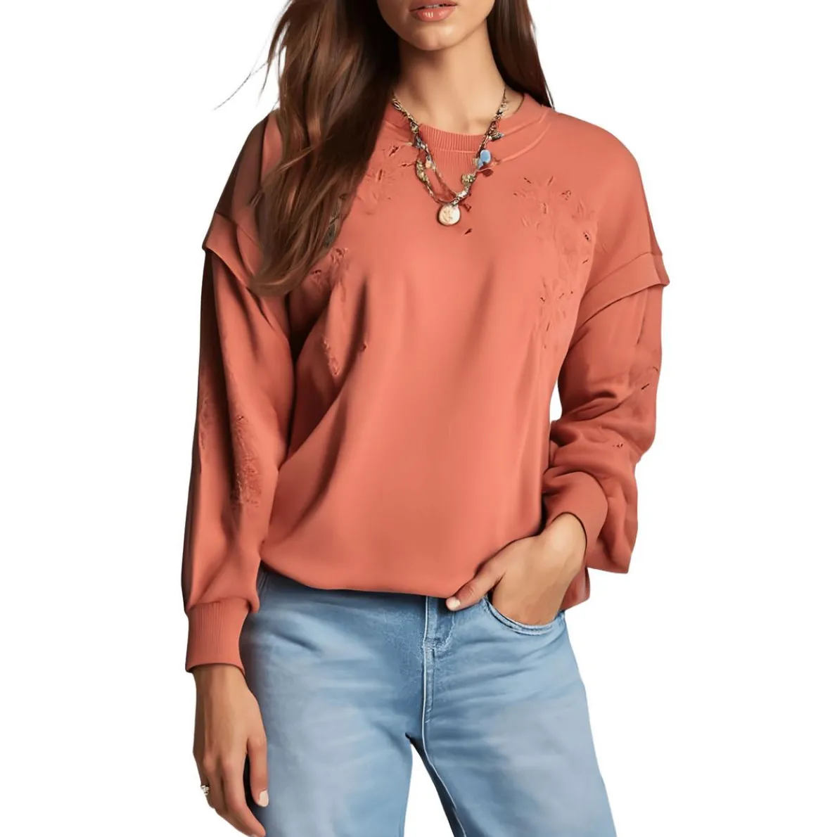 Embroidered Cotton Crewneck Sweater