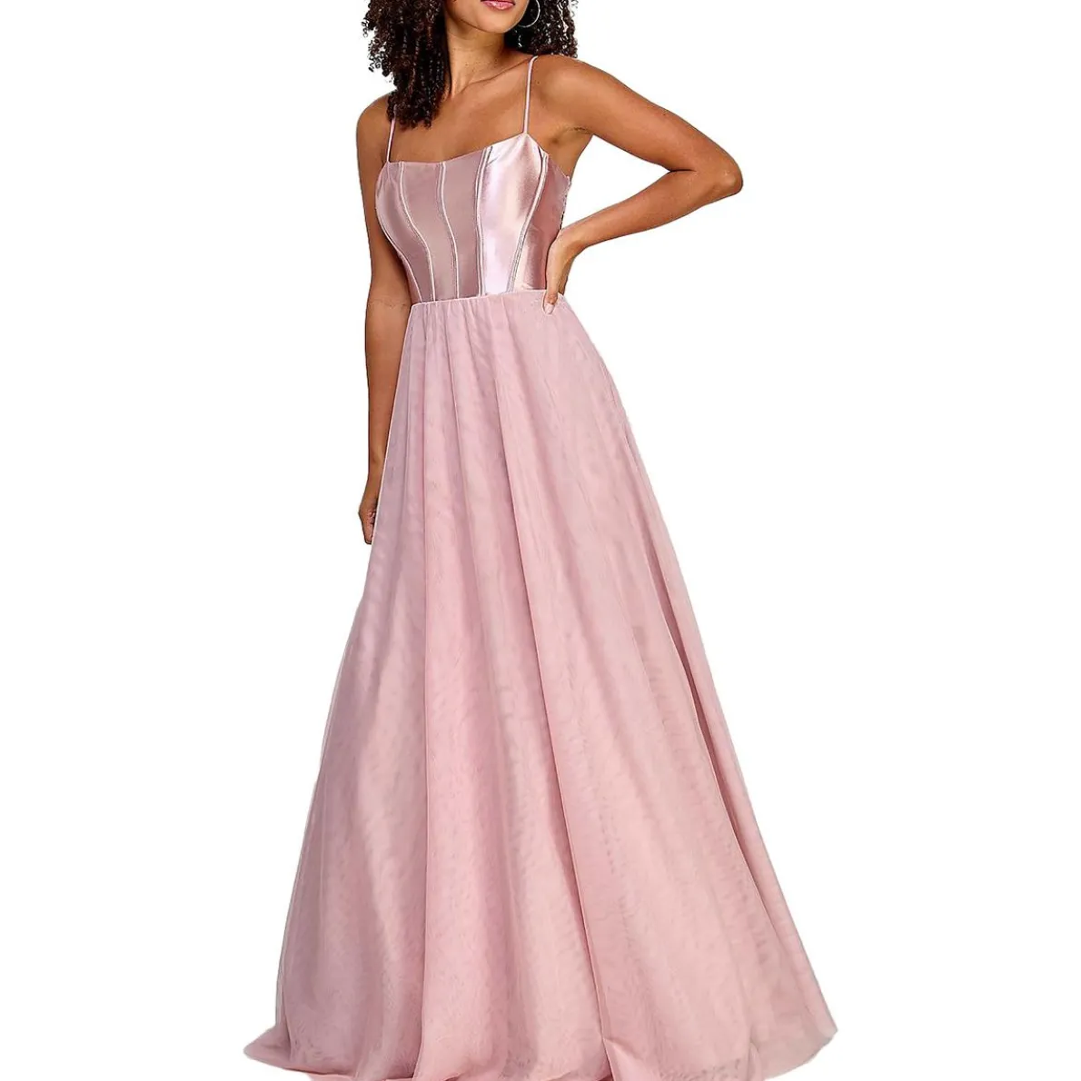 Juniors Satin Glitter Evening Dress