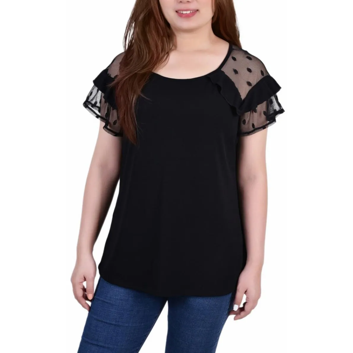 Petites Lace Trim Pullover Top