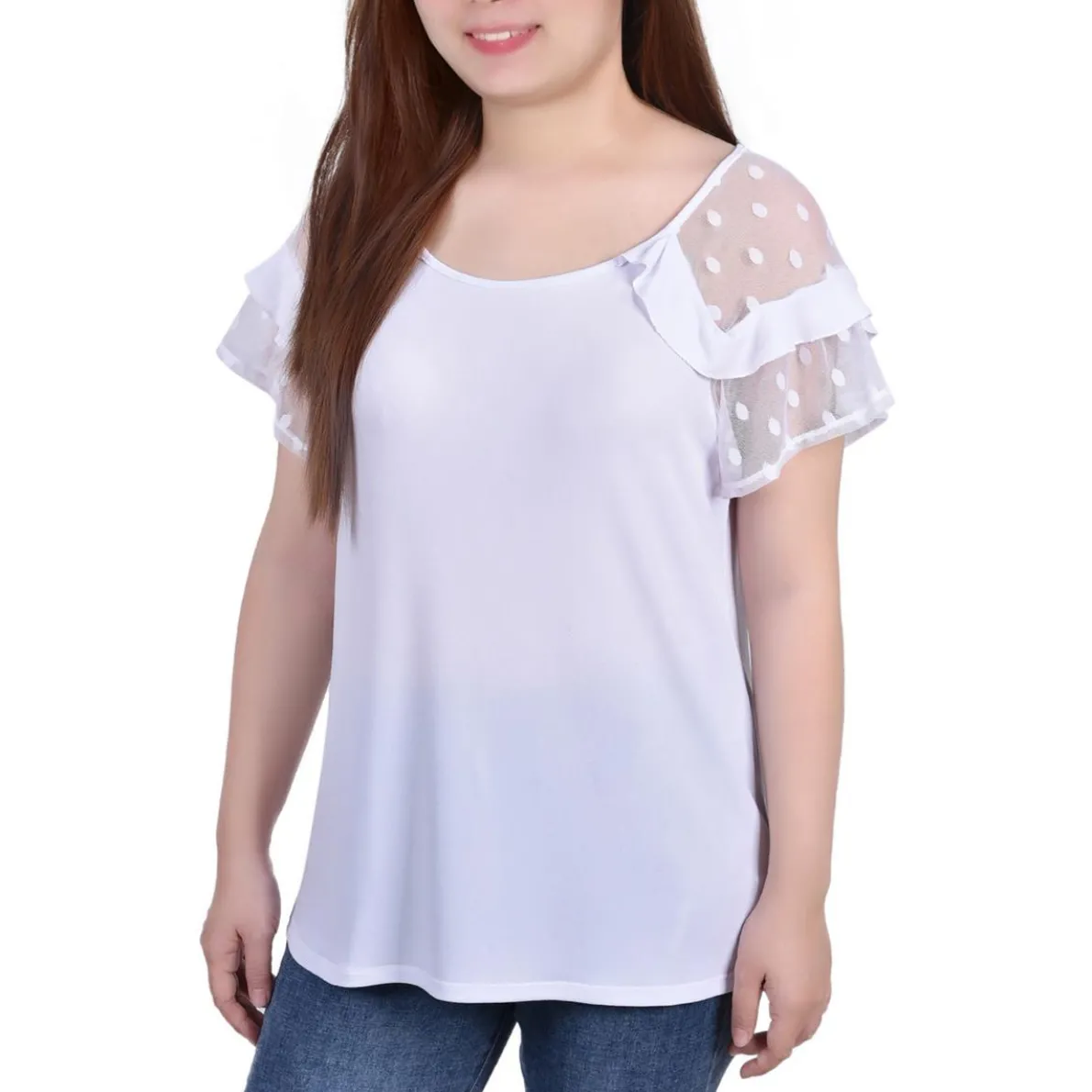 Petites Lace Trim Pullover Top