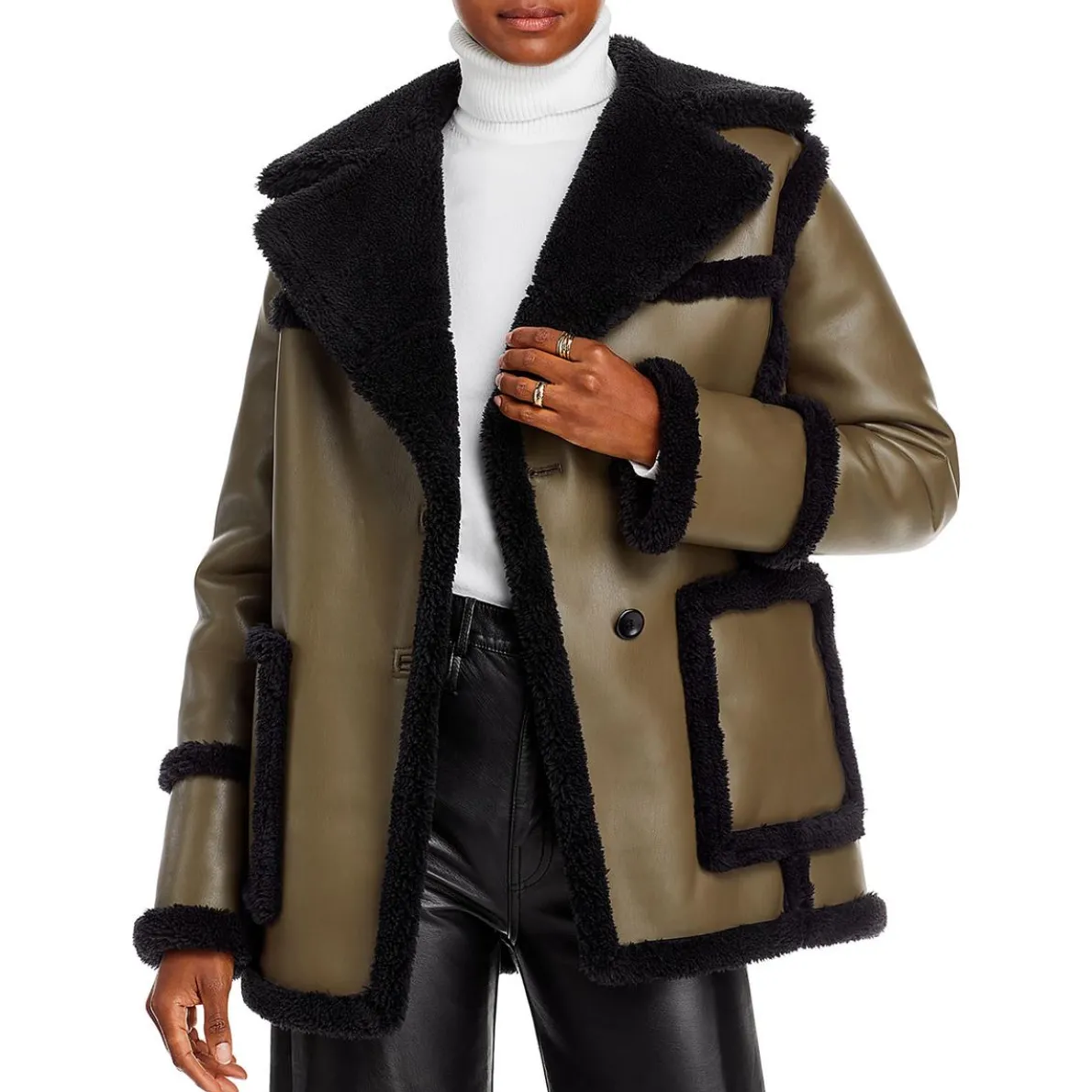 Faux Leather Faux Shearling Leather Jacket
