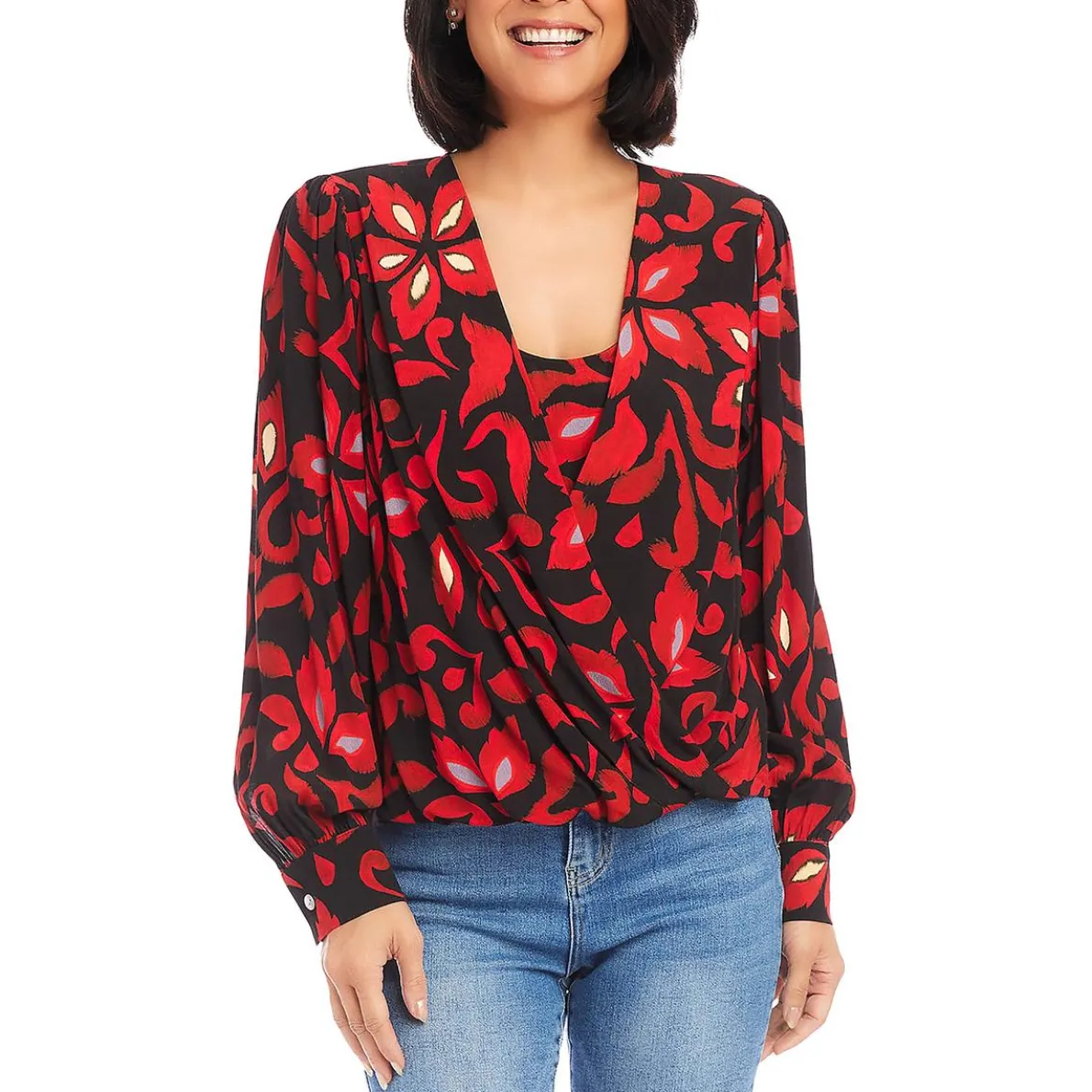 Printed Surplice Blouse