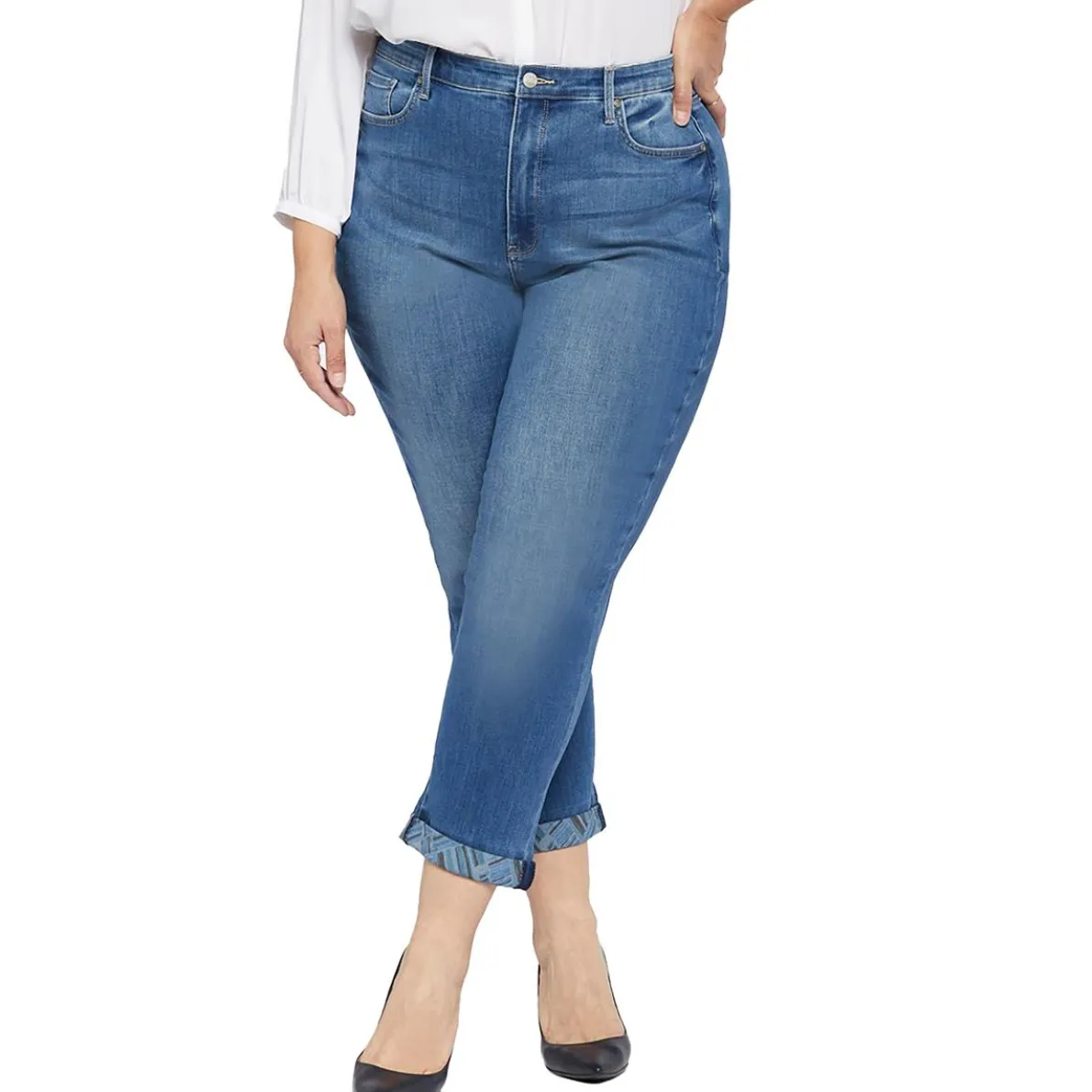 Plus Girlfriend Printed Cuff Medium Wash Skinny Jeans