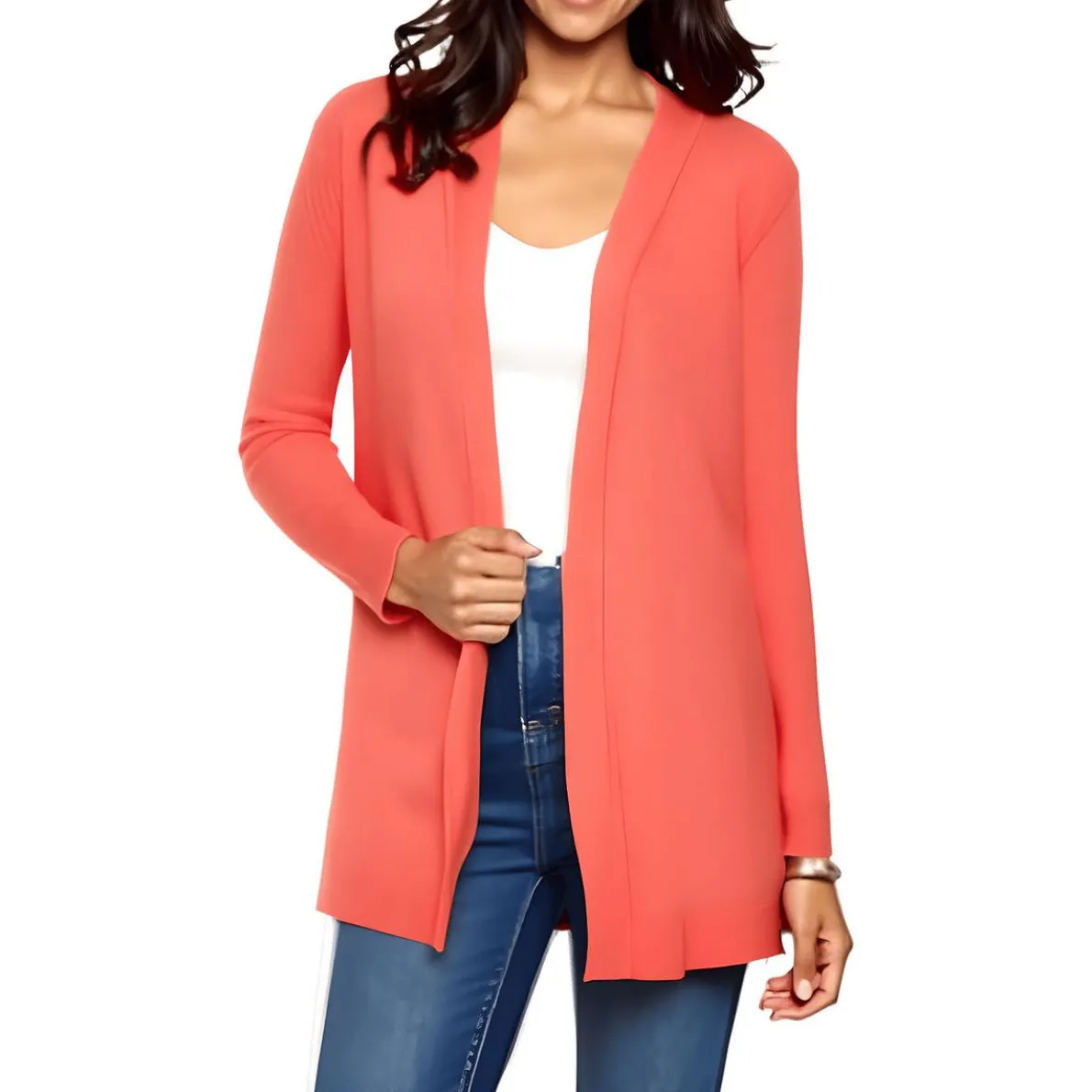 Petites Ribbed Trim Knit Cardigan Sweater