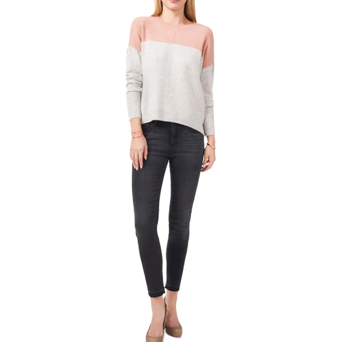 Plus Knit Colorblock Crewneck Sweater