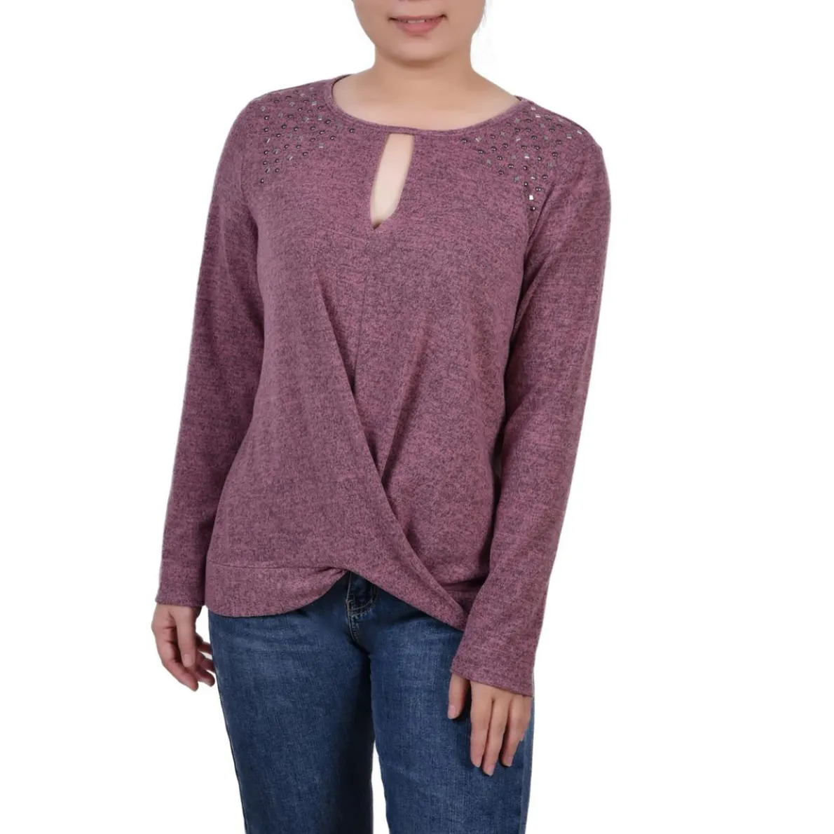 Petites Embellished Knit Blouse