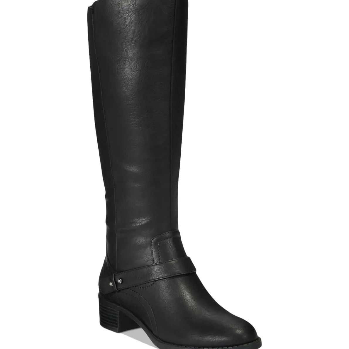 Jewel Faux Leather Stacked Heel Riding Boots