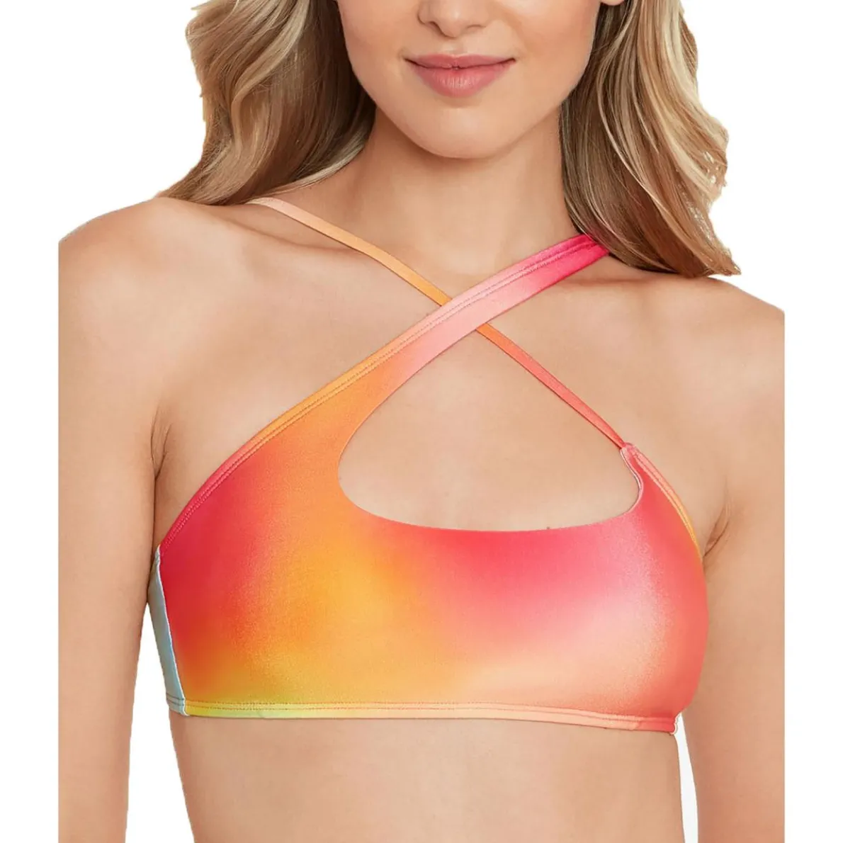 Juniors Printed Criss-Cross Back Bikini Swim top