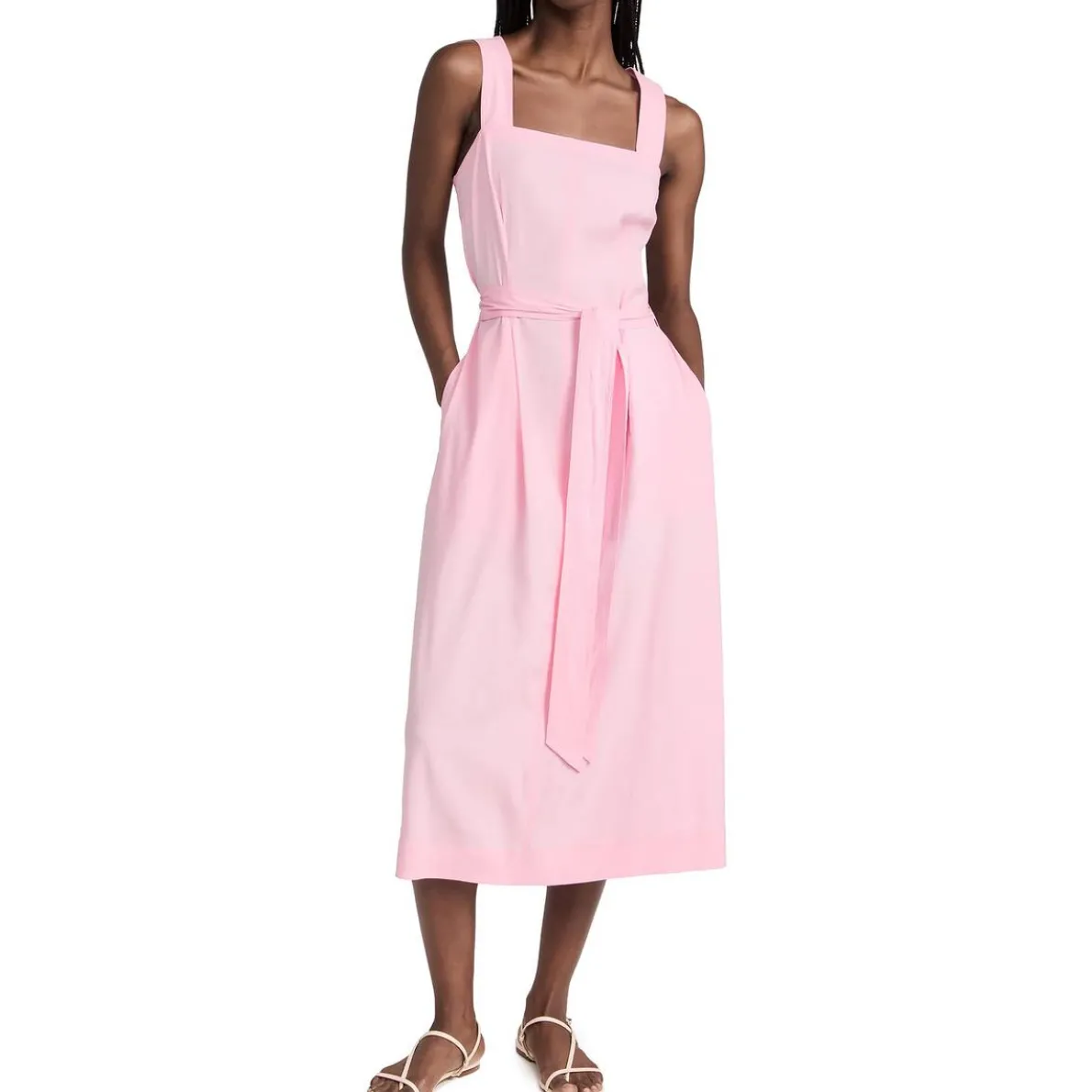 Square Neck Linen Midi Dress