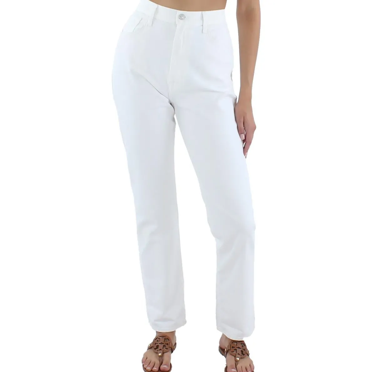 Textured High Rise Straight Leg Jeans