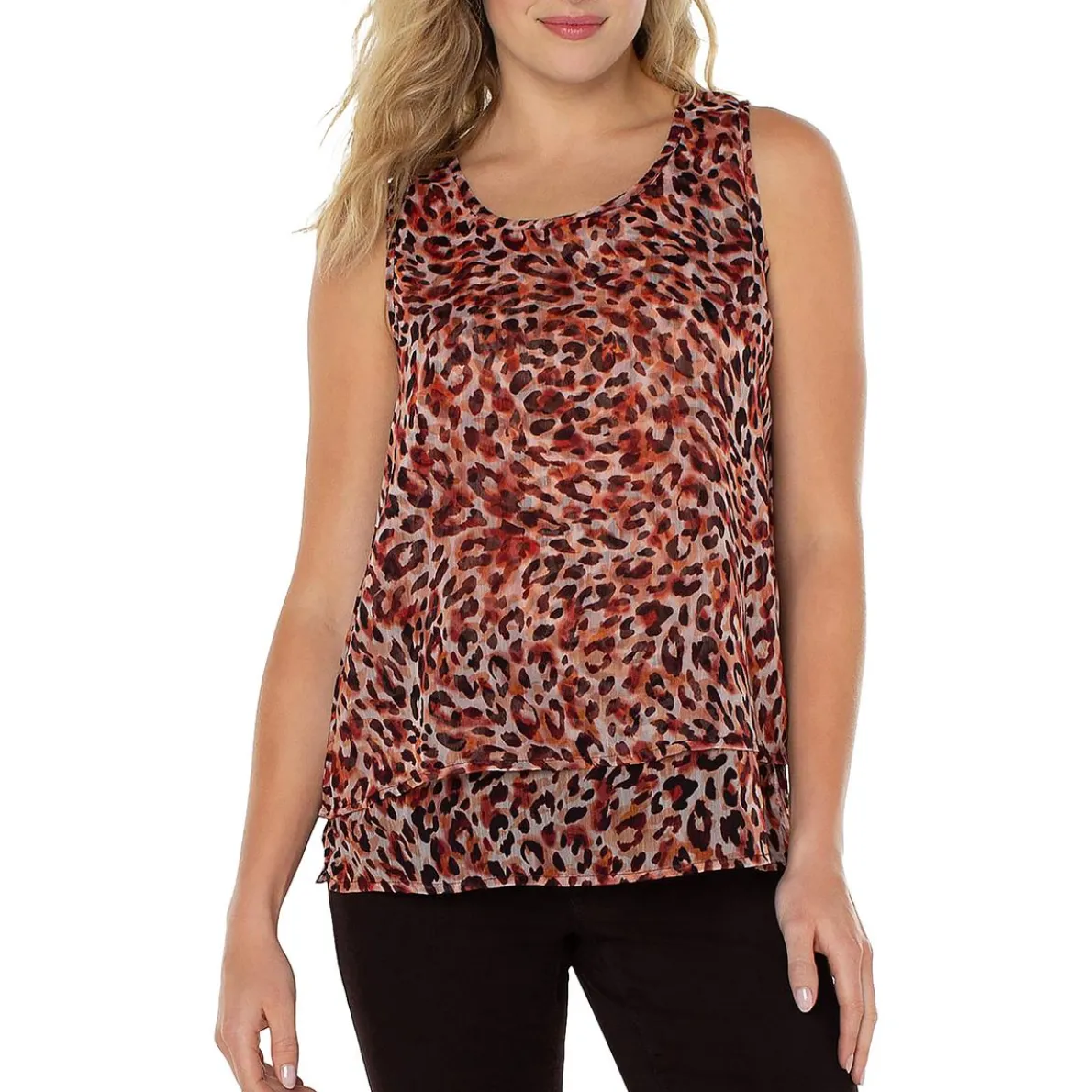 Animal Print Sleeveless Peasant Top