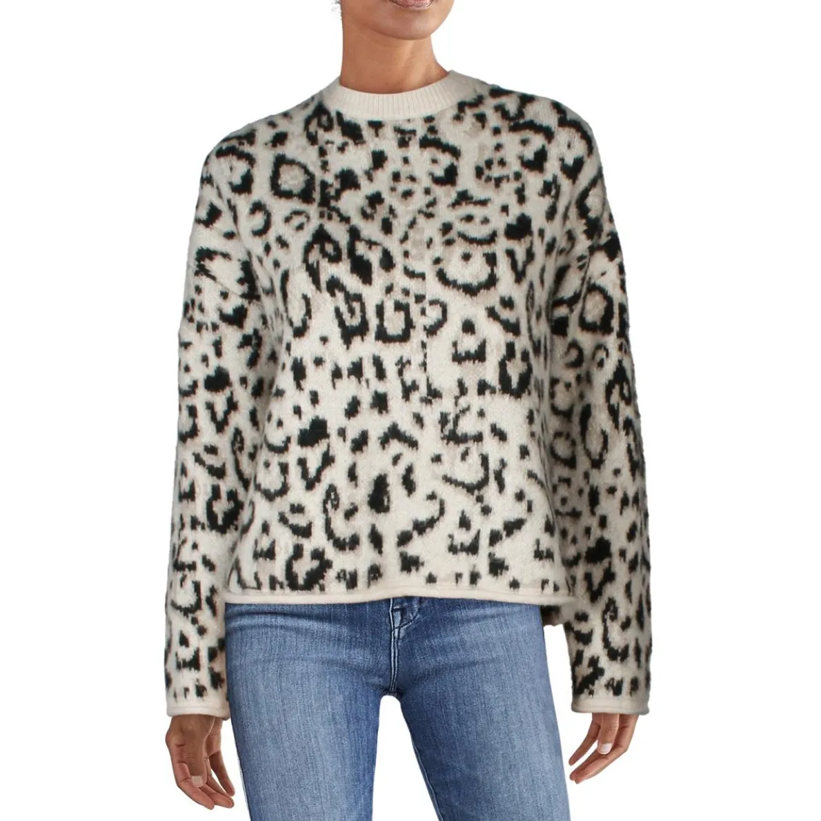 Animal Print Long Sleeve Crewneck Sweater