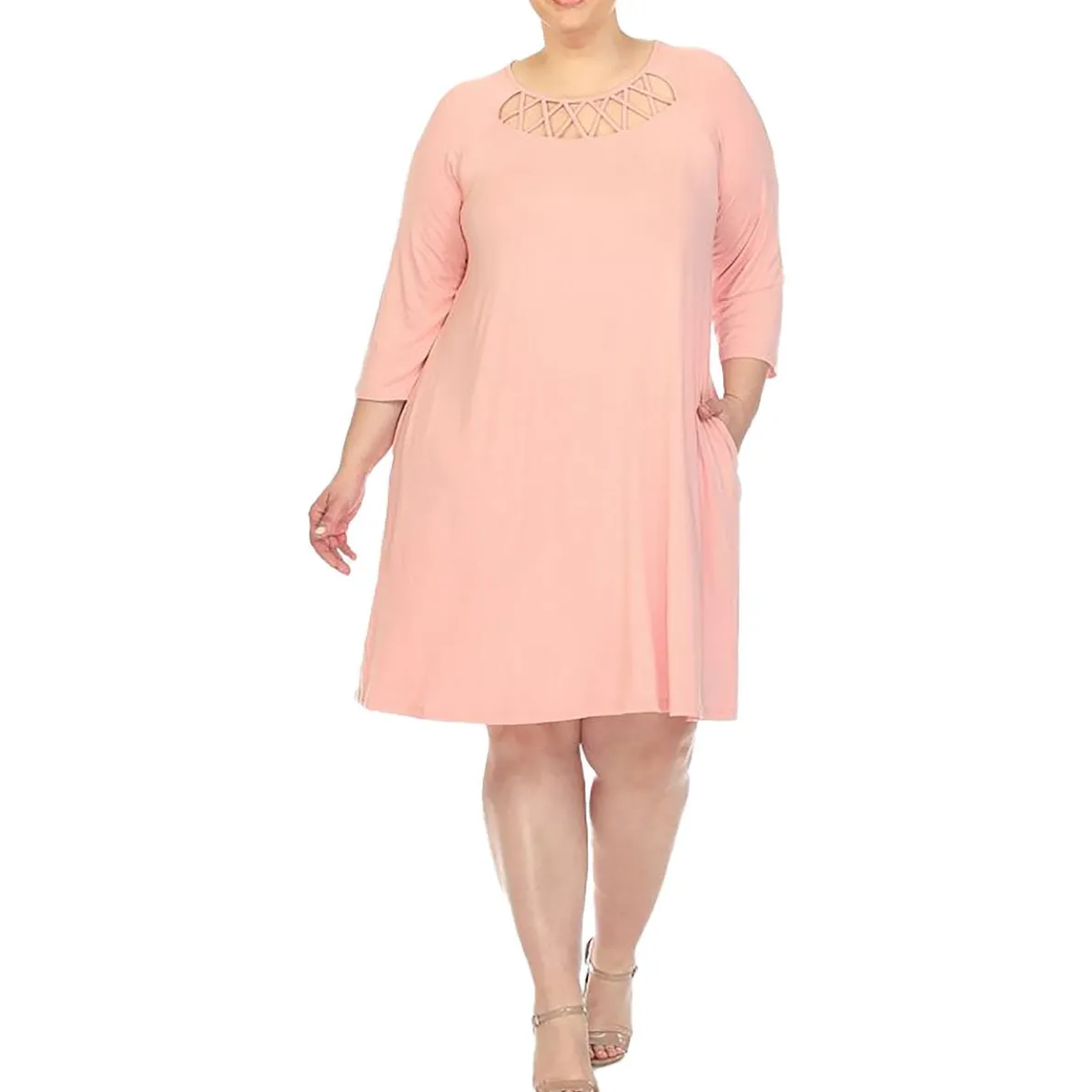 Plus Lattice Swing Midi Dress