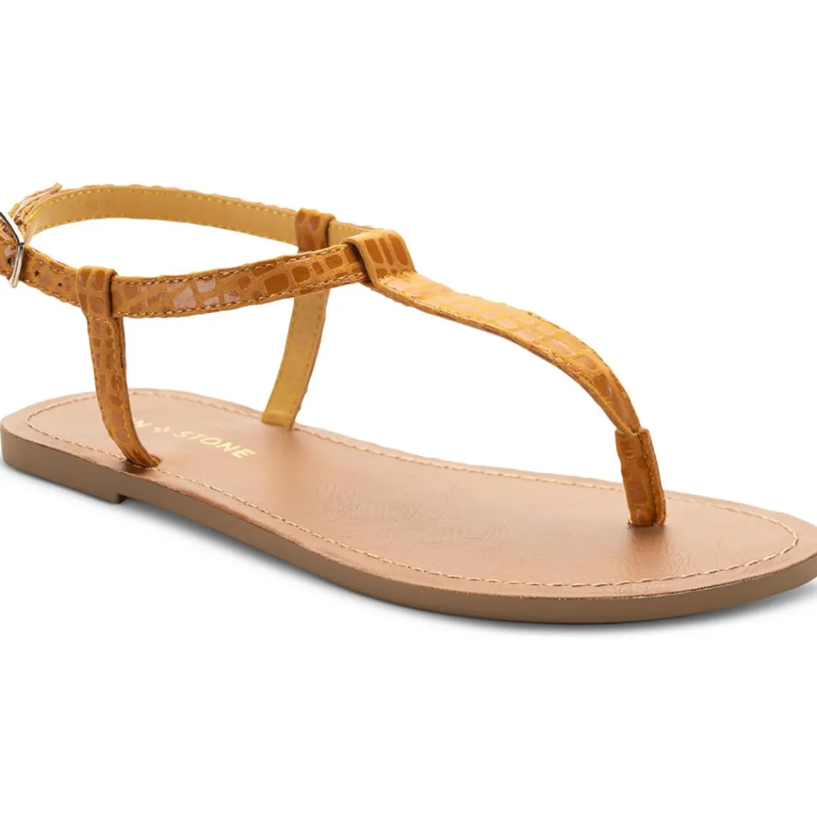 Krisleyy Embossed Slingback T-Strap Sandals