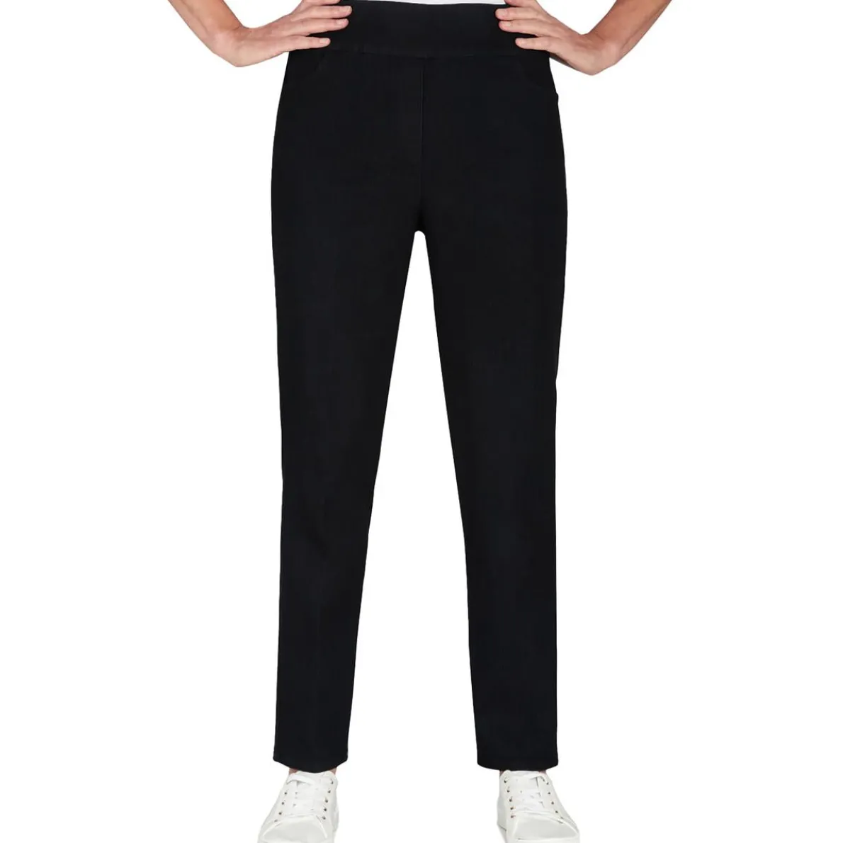 Petites Solid Denim Straight Leg Jeans
