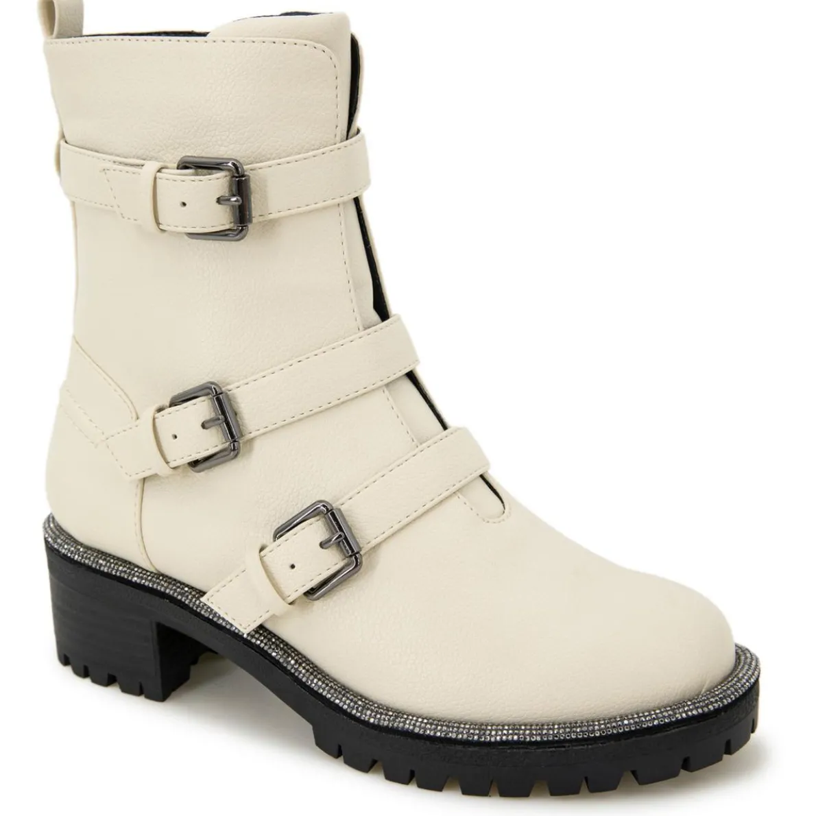 Tate Faux Leather Rhinestone Motorcycle Boots