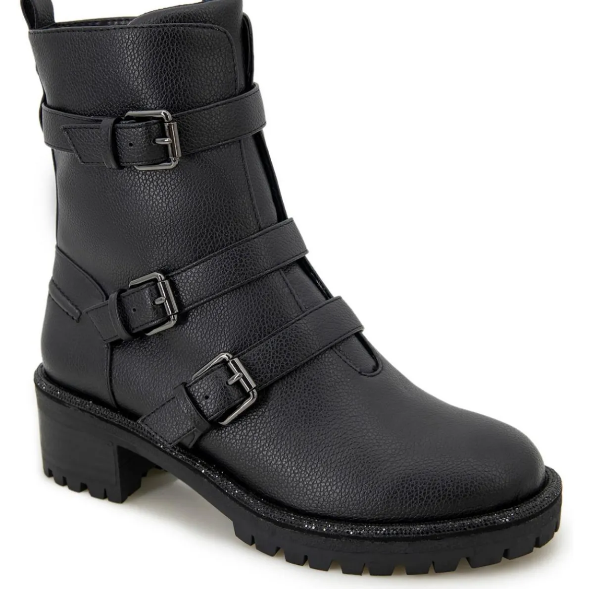 Tate Faux Leather Rhinestone Motorcycle Boots