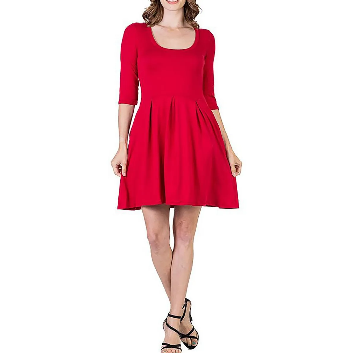 Pocket 3/4 Sleeve Mini Dress