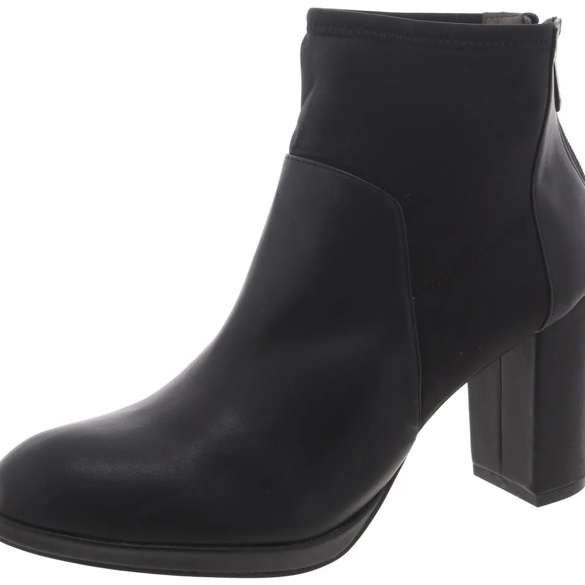 Faux Leather Block Heel Ankle Boots