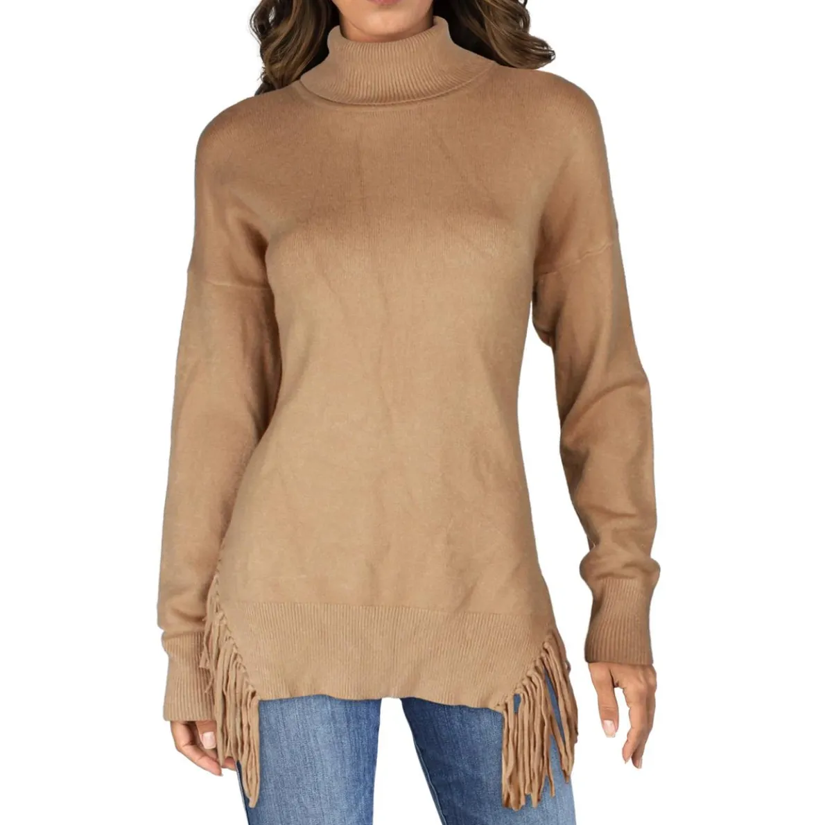Fringe Long Sleeve Turtleneck Sweater