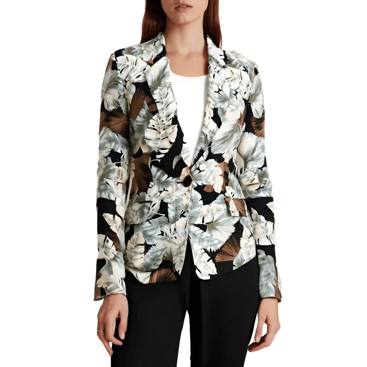 Floral Print One-Button Blazer