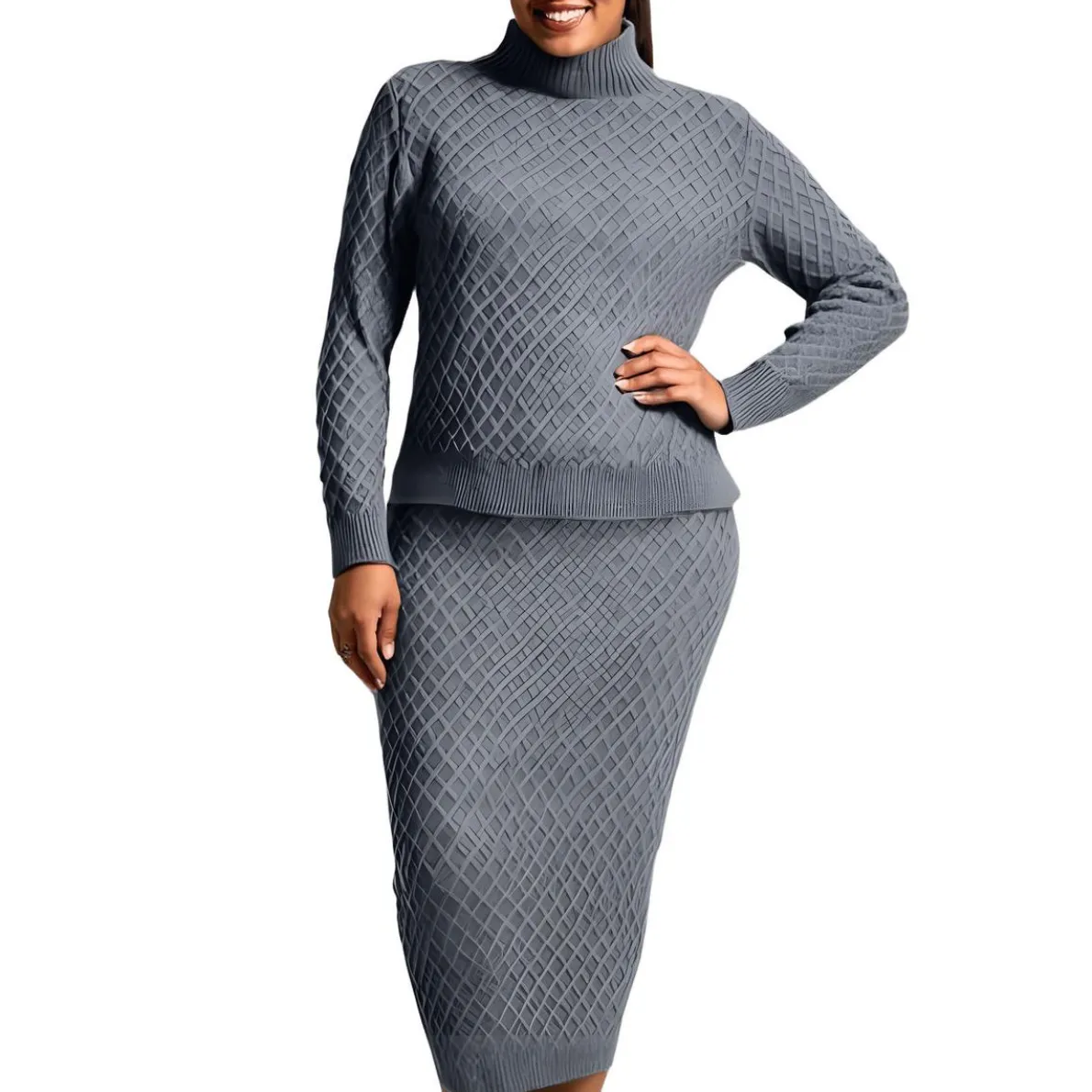 Ribbed Trim Knit Turtleneck Sweater